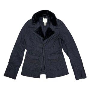 DIESEL Faux Fur Trim Luxury Designer Trench Casual Jacket Coat Womens Medium
